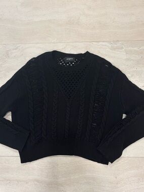 The Kooples Paris Black Distressed Cable Knit Sweater size 3